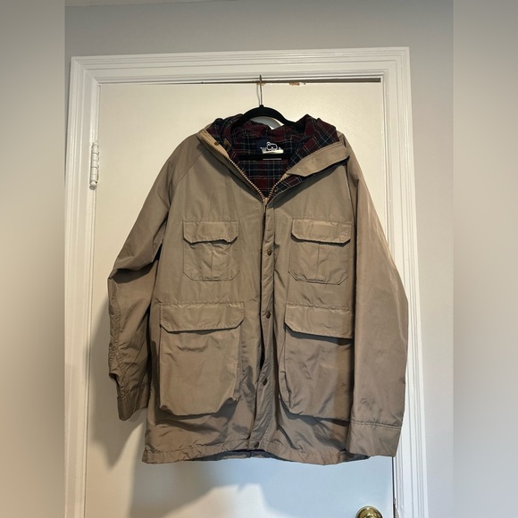Vintage 80s Woolrich Sz:L Wool Blend Lined Khaki Field Barn Parks Jacket. - Picture 1 of 16